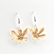 Gold flower-shaped earrings on a white background