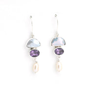 Alternate View Silver Keshi Pearl Amethyst Freshwater Pearl Earrings