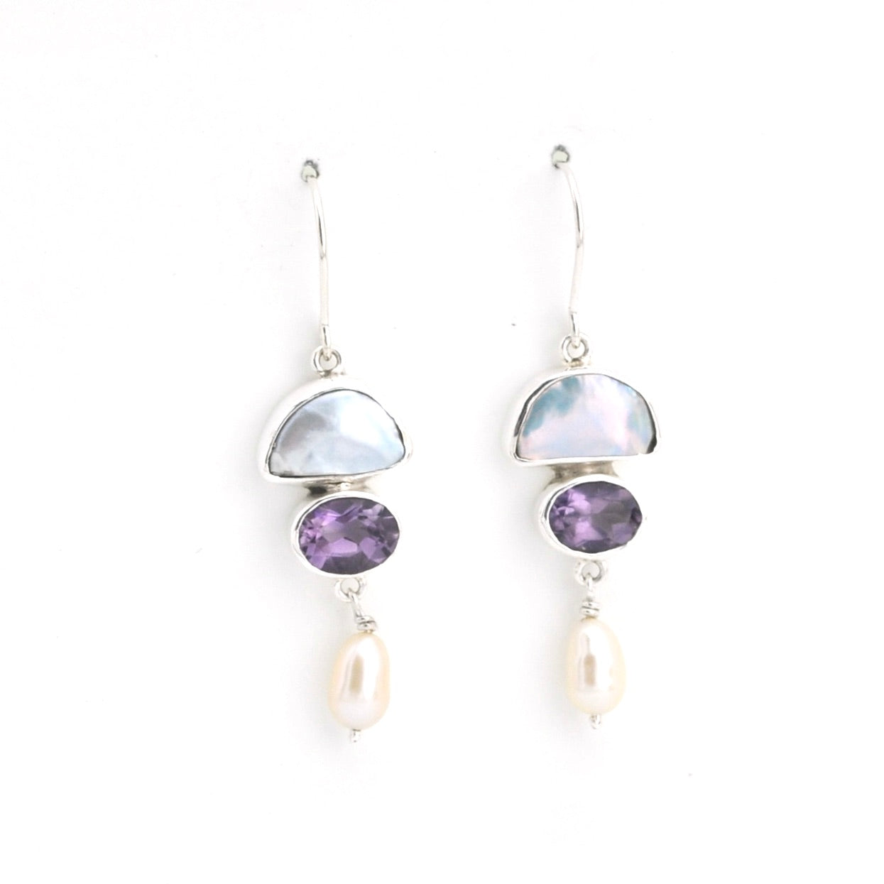 Alternate View Silver Keshi Pearl Amethyst Freshwater Pearl Earrings
