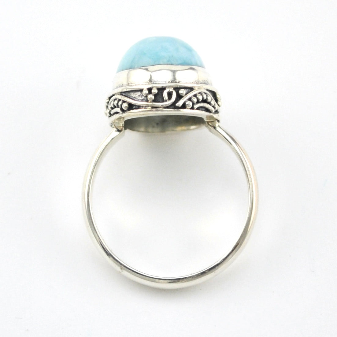 Alternate View Silver Larimar 10x12mm Oval Bali Ring
