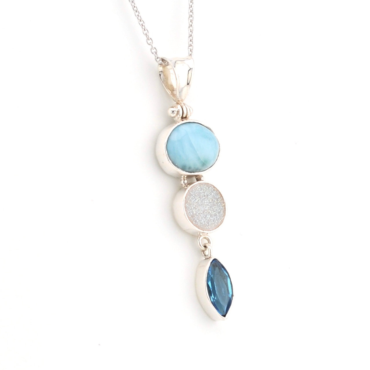 Alternate View Silver Larimar Druzy Agate Topaz Necklace