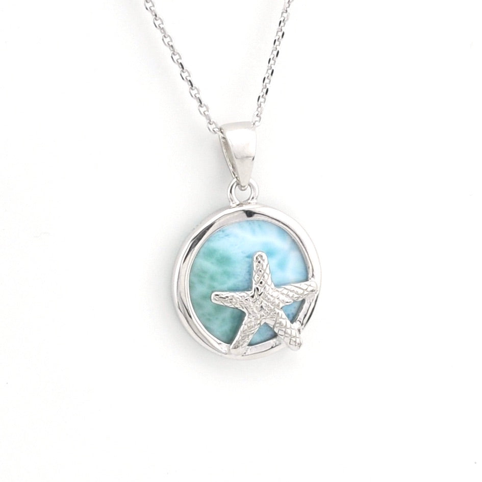 Silver necklace with a starfish pendant on a white background