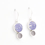 Silver Lavender Vintage Porcelain Sea Glass Dangle Earrings on white background