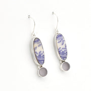 Handmade Silver Lavender Vintage Porcelain Sea Glass Earrings on white background