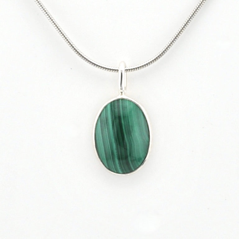 Alternate View Silver Malachite Small Oval Pendant