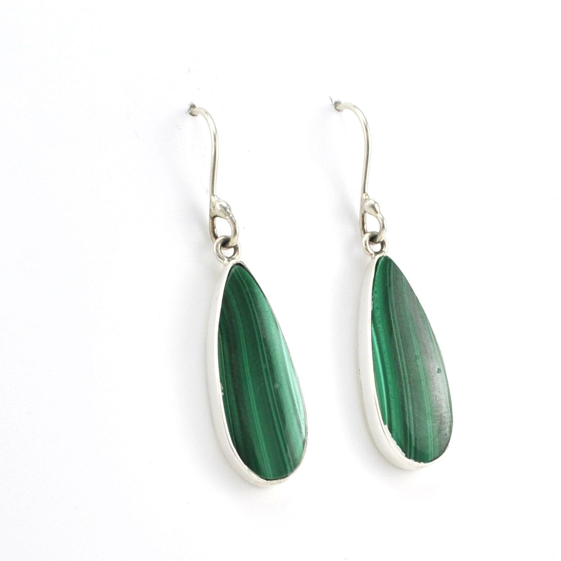 Alternate View Silver Malachite Tear Dangle Earrings