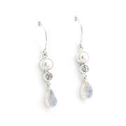 Silver Moonstone White Topaz Pearl Dangle Earring on white background