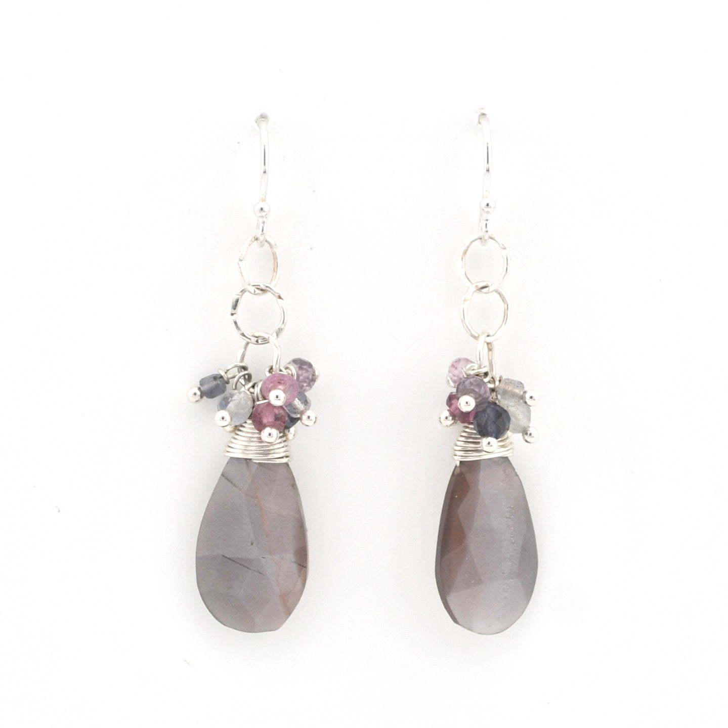 Alternate View Silver Moonstone with Spinel Earrings