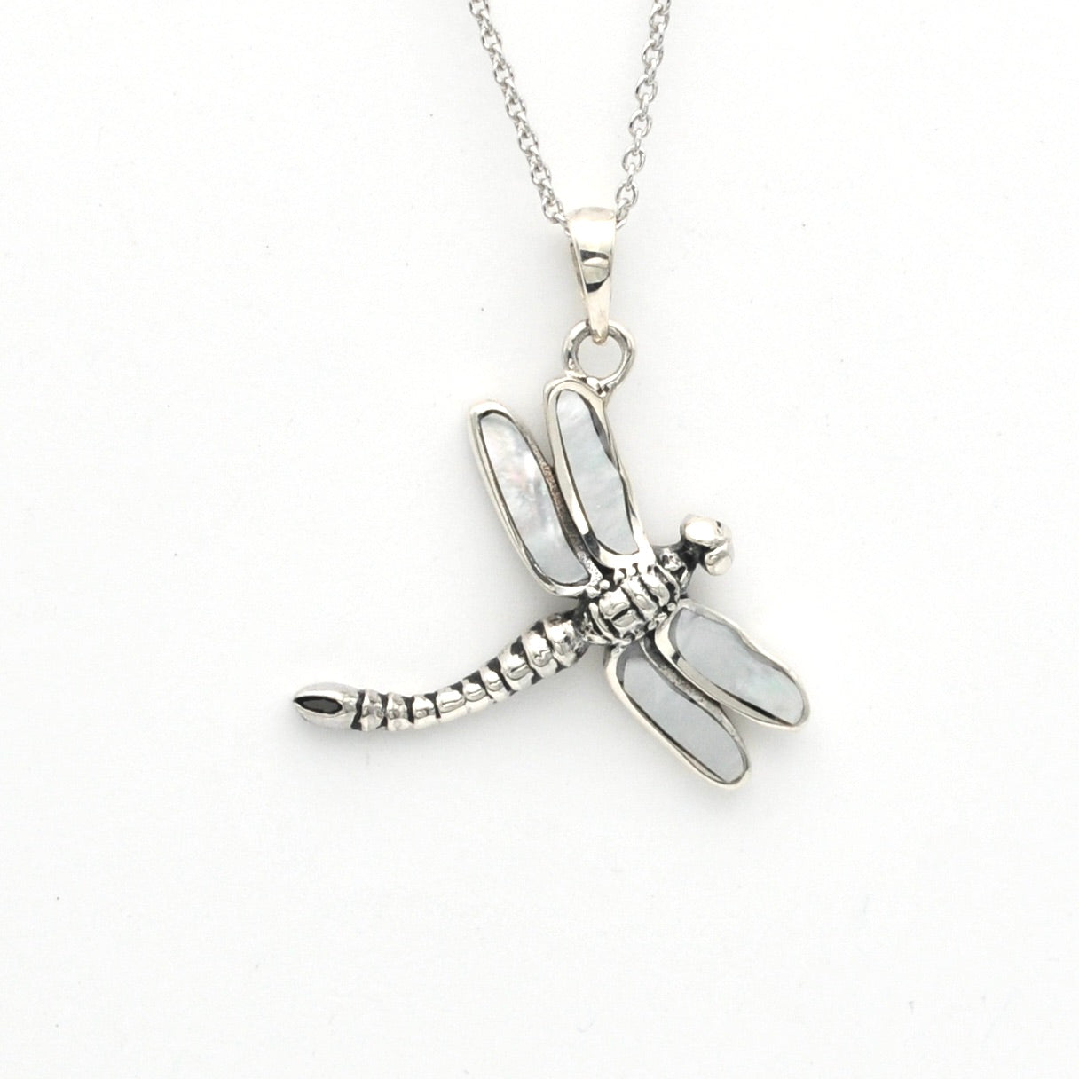 Alternate View Silver Mother of Pearl Dragonfly Necklace