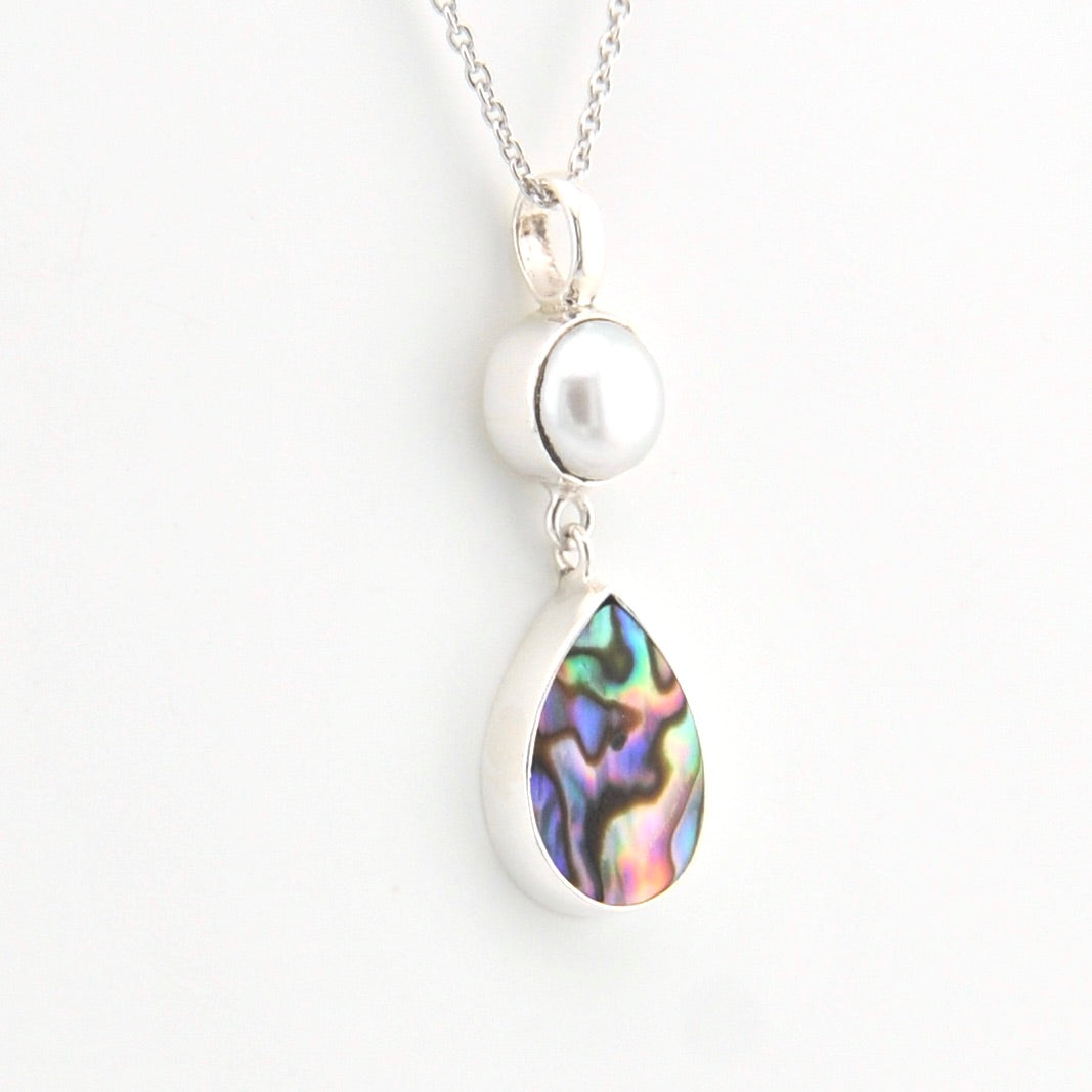 Alternate View Silver Pearl Abalone Pendant Necklace