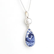 Silver Pearl Blue Vintage Porcelain Necklace on white background