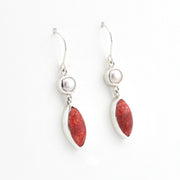 Silver Pearl Coral Marquise Earrings on white background