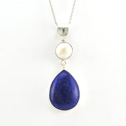 Alternate View Silver Pearl Lapis Tear Necklace