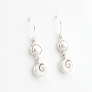 Silver Pearl Shiva Shell Earrings on white background