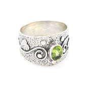 Alternate View Silver Peridot 5x7mm Oval Leaf Swirl Ring