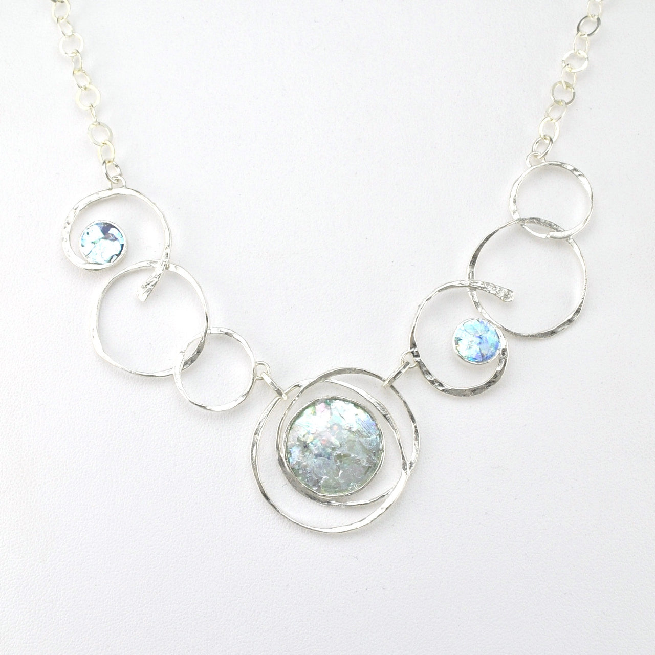 Alternate View Silver Roman Glass 3 Circle Swirl Necklace