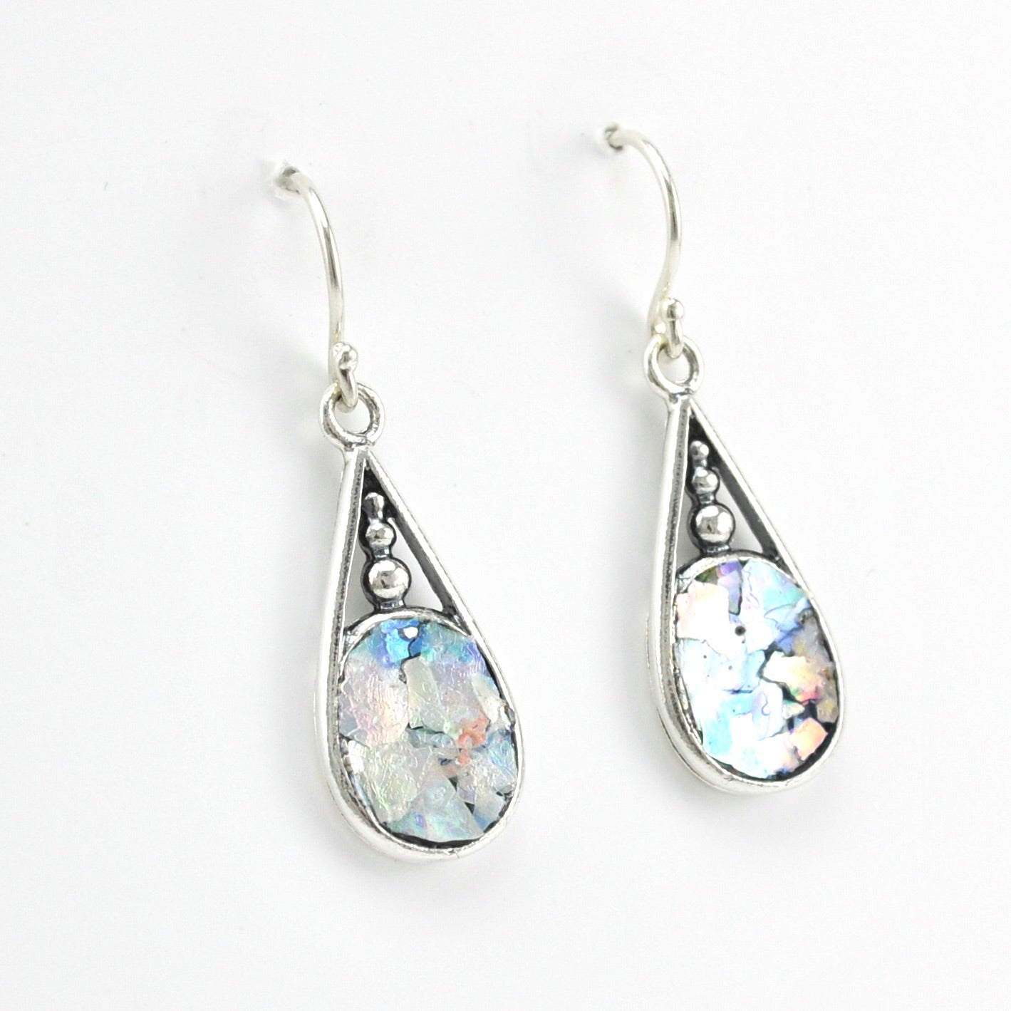 Alternate View Silver Roman Glass Oval Earrings