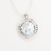 Alternate View  Silver Roman Glass Round Circle Necklace