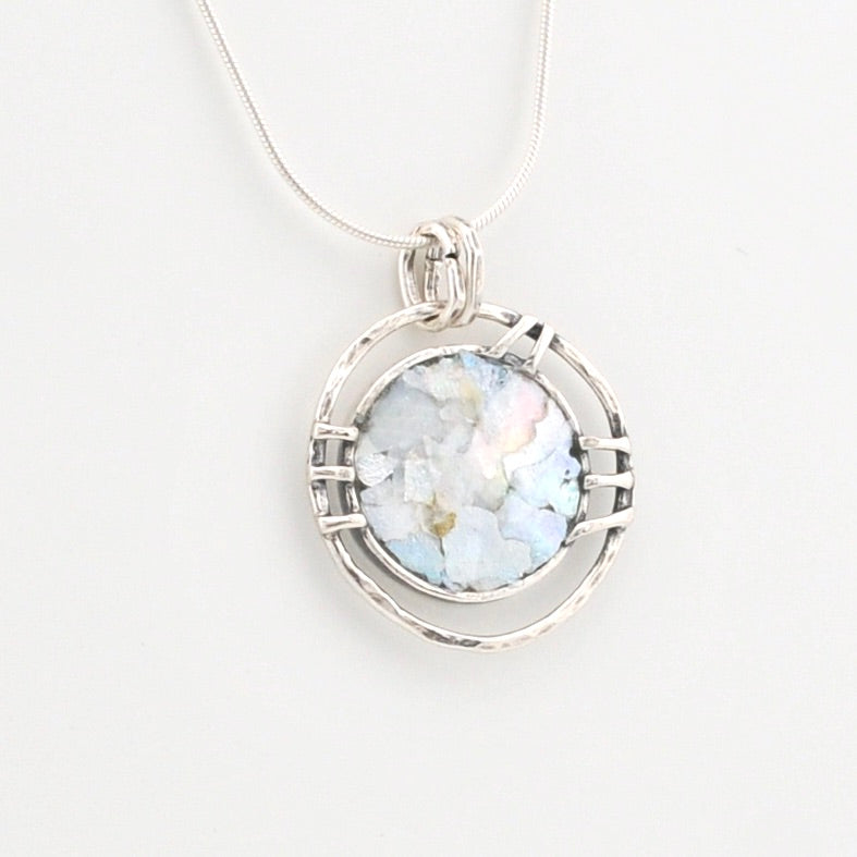 Alternate View  Silver Roman Glass Round Circle Necklace