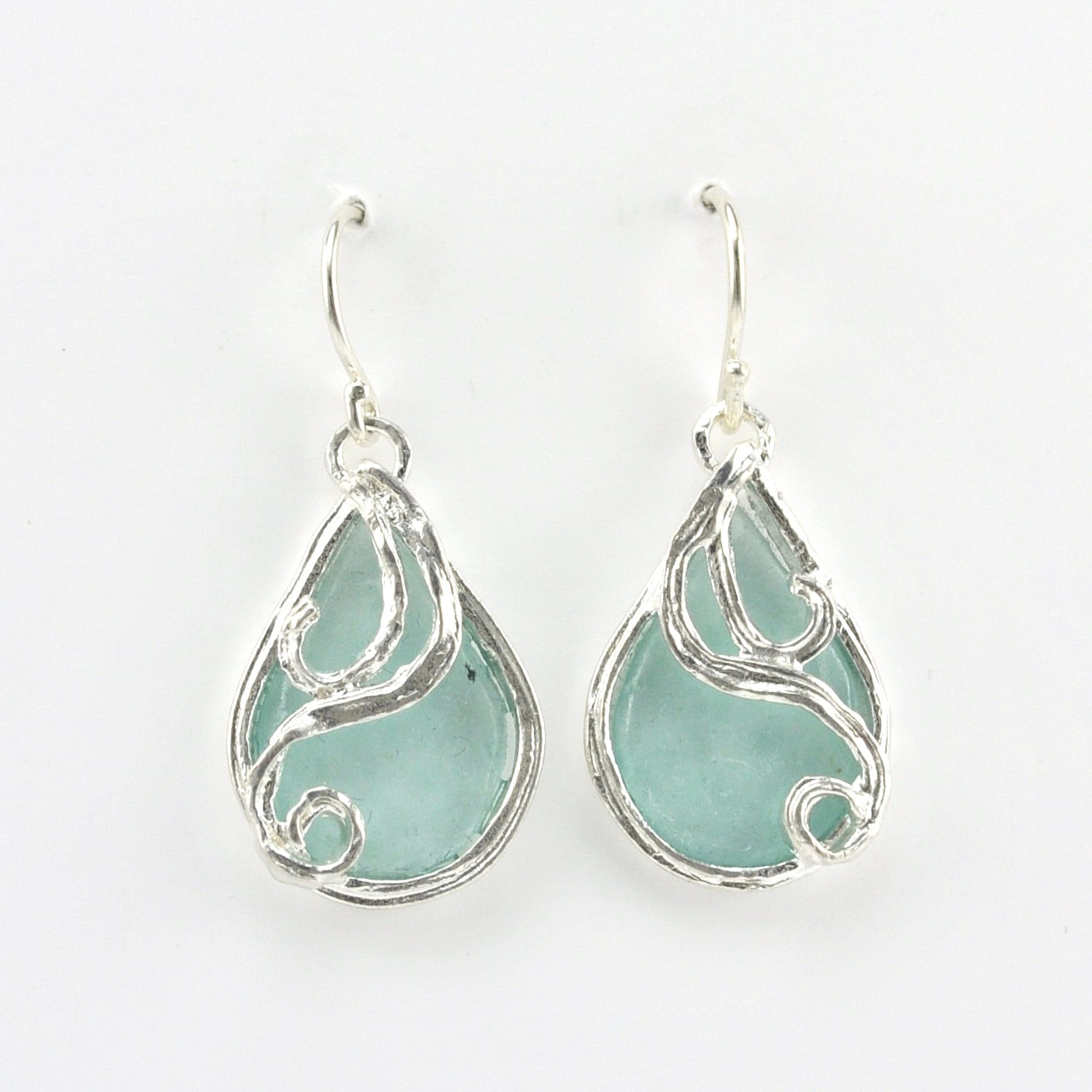Alternate View Silver Roman Glass Teardrop Swirl Dangle Earrings