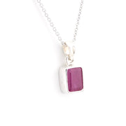 Silver Ruby 6x8mm Rectangle Necklace on white background
