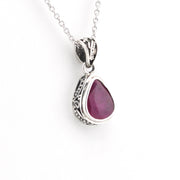 Silver Ruby 7x9mm Tear Bali Necklace on white background