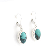 Silver Turquoise Oval Dangle Earrings on white background