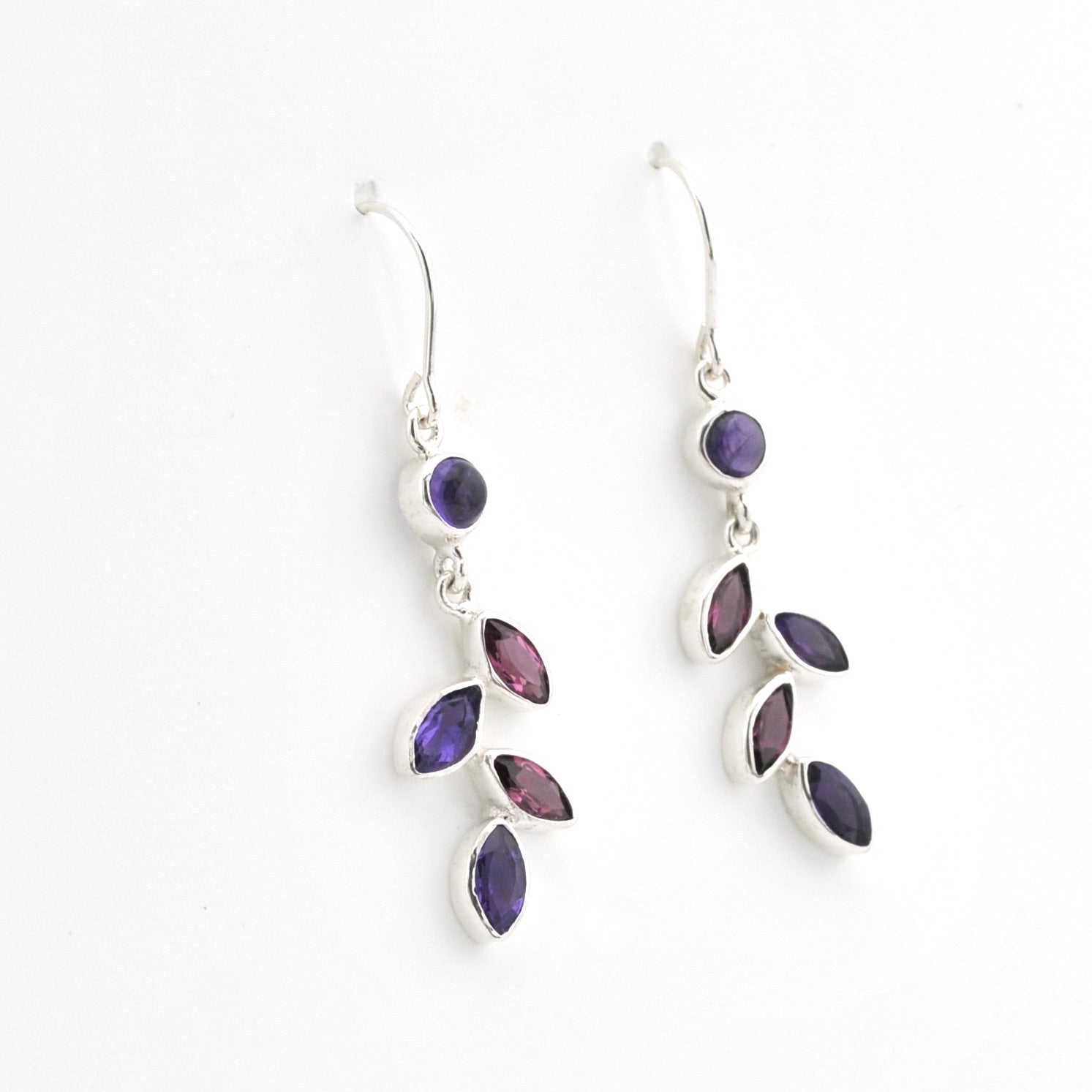 Sterling Amethyst Rhodolite Garnet Marquise Earrings on white background