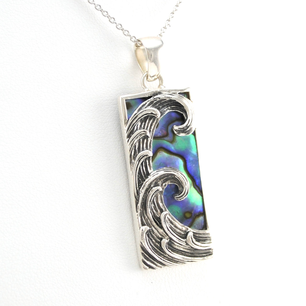 Alternate View Sterling Silver Abalone Rectangular Wave Necklace