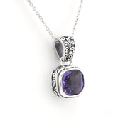 Alternate View Sterling Silver Amethyst 8mm Square Bali Necklace