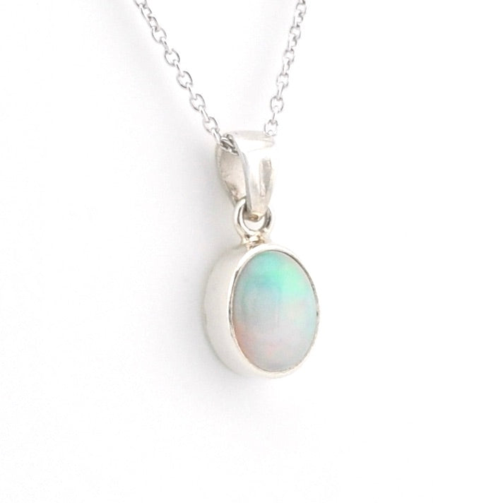 Sterling Silver Ethiopian Opal 7x9mm Oval Necklace on white background