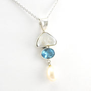 Alternate Sterling Silver Keshi Pearl Topaz Pearl Drop Necklaceiew Sterling Silver Keshi Pearl Topaz Pearl Drop Necklace