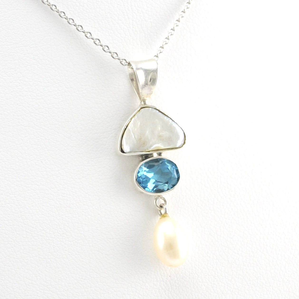 Alternate Sterling Silver Keshi Pearl Topaz Pearl Drop Necklaceiew Sterling Silver Keshi Pearl Topaz Pearl Drop Necklace