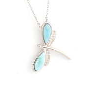 Alternate View Sterling Silver Larimar CZ Dragonfly Necklace