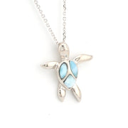 Alternate View Sterling Silver Larimar Peaceful Sea Turtle Necklace