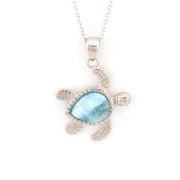 Alternate View Sterling Silver Larimar Pear Stone Sea Turtle Necklace