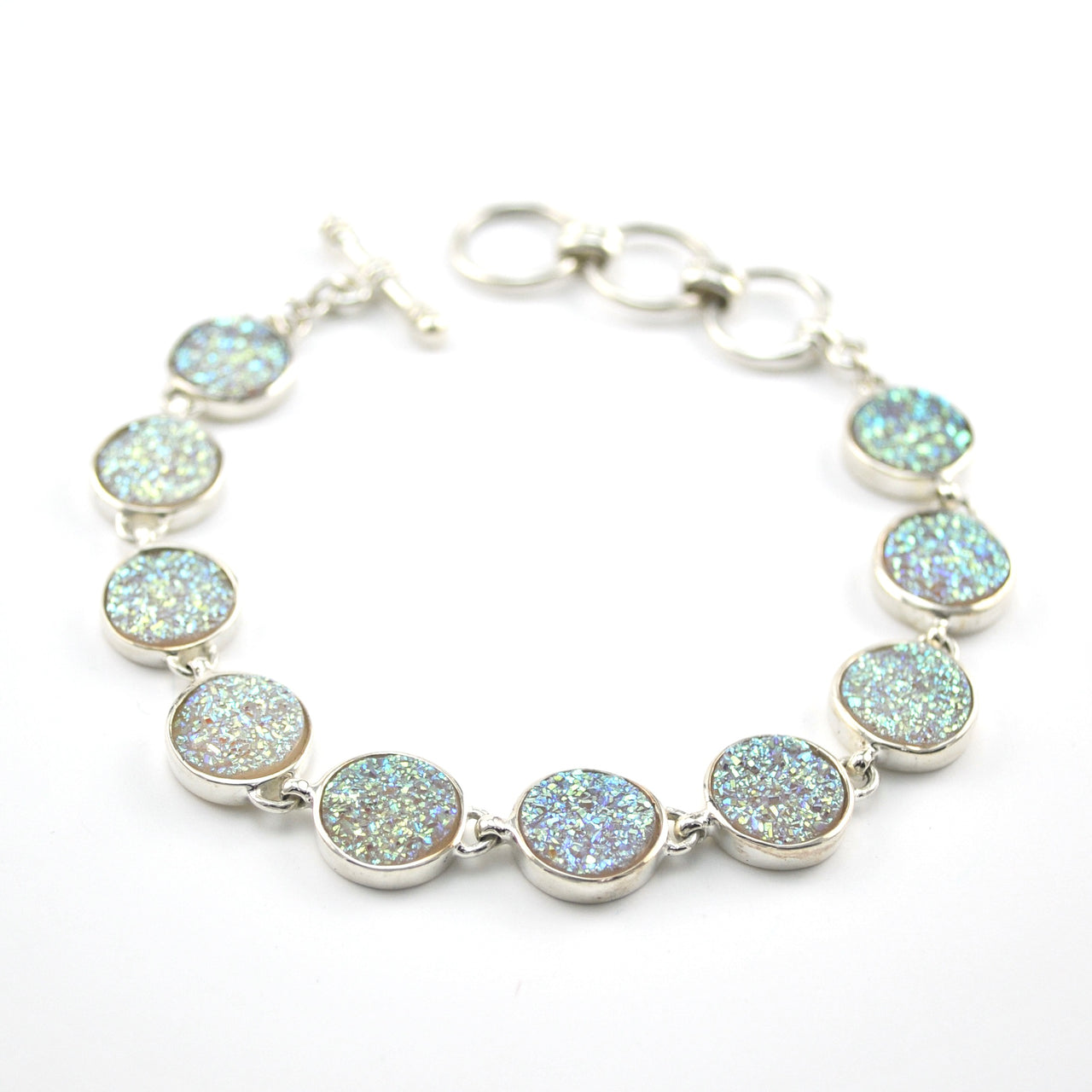 Alternate View Sterling Silver Opal Druzy Agate Round Toggle Bracelet