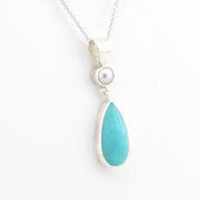 Sterling Silver Pearl Amazonite Tear Necklace on white background
