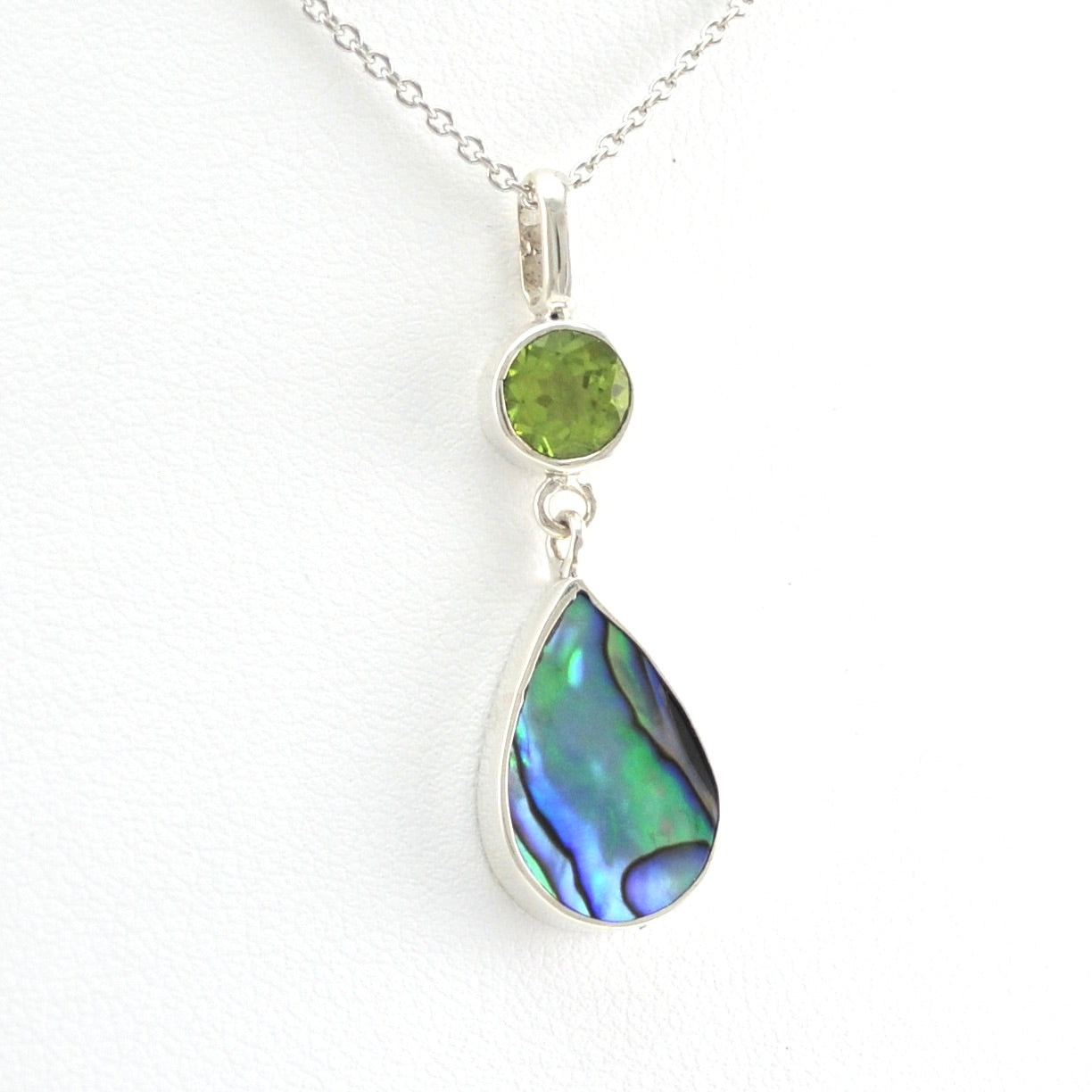 Alternate View Sterling Silver Peridot Abalone Necklace