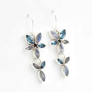 Silver Moonstone Blue Topaz Marquise Earrings on white background