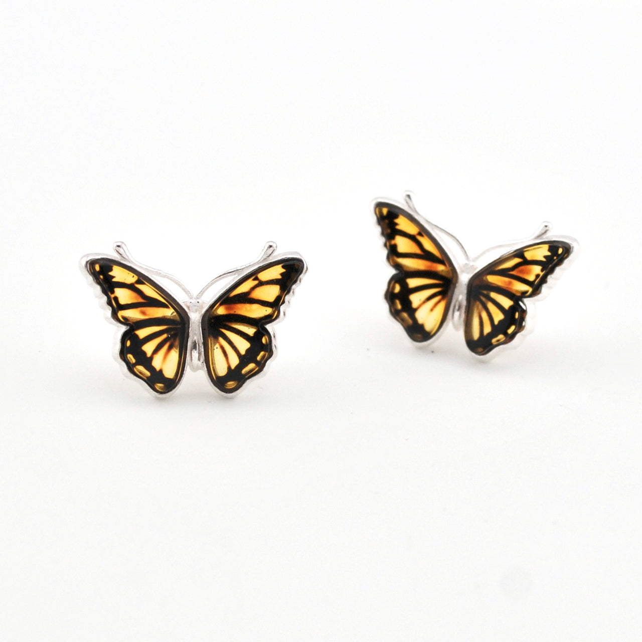 Silver Amber Intaglio Butterfly Post Earrings