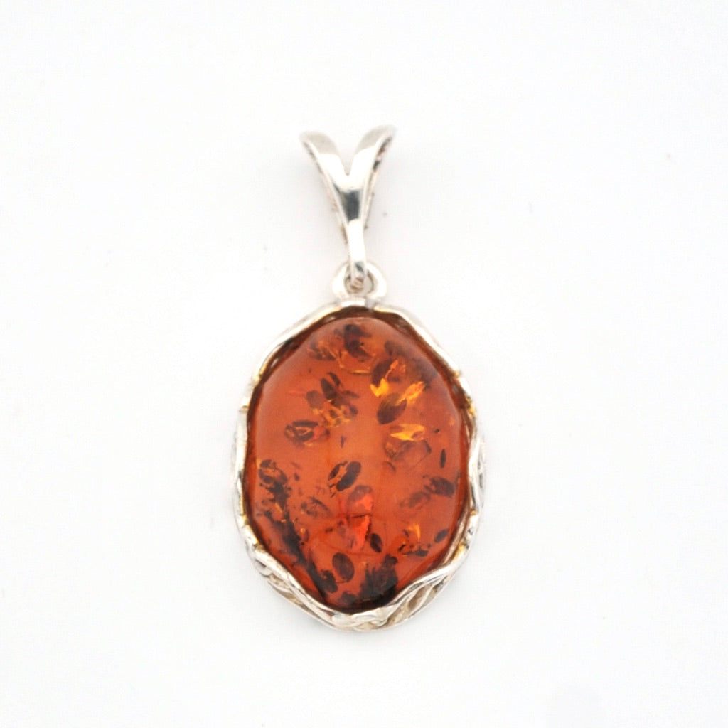 Amber Oval Filigree Bezel Pendant