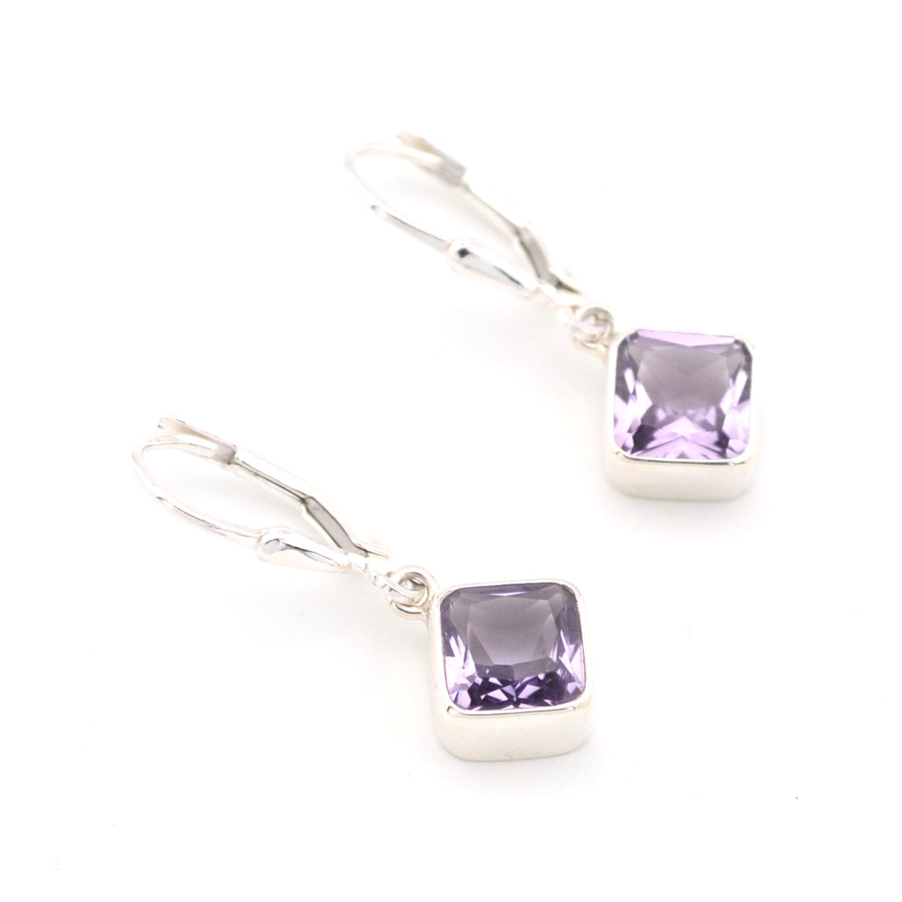 Amethyst 7mm Offset Square Dangle Earrings Lilac