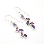 Silver Amethyst Rhodolite Garnet Marquise Earrings