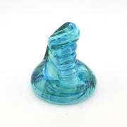 Blue glass pipe with a spiral design on a white background