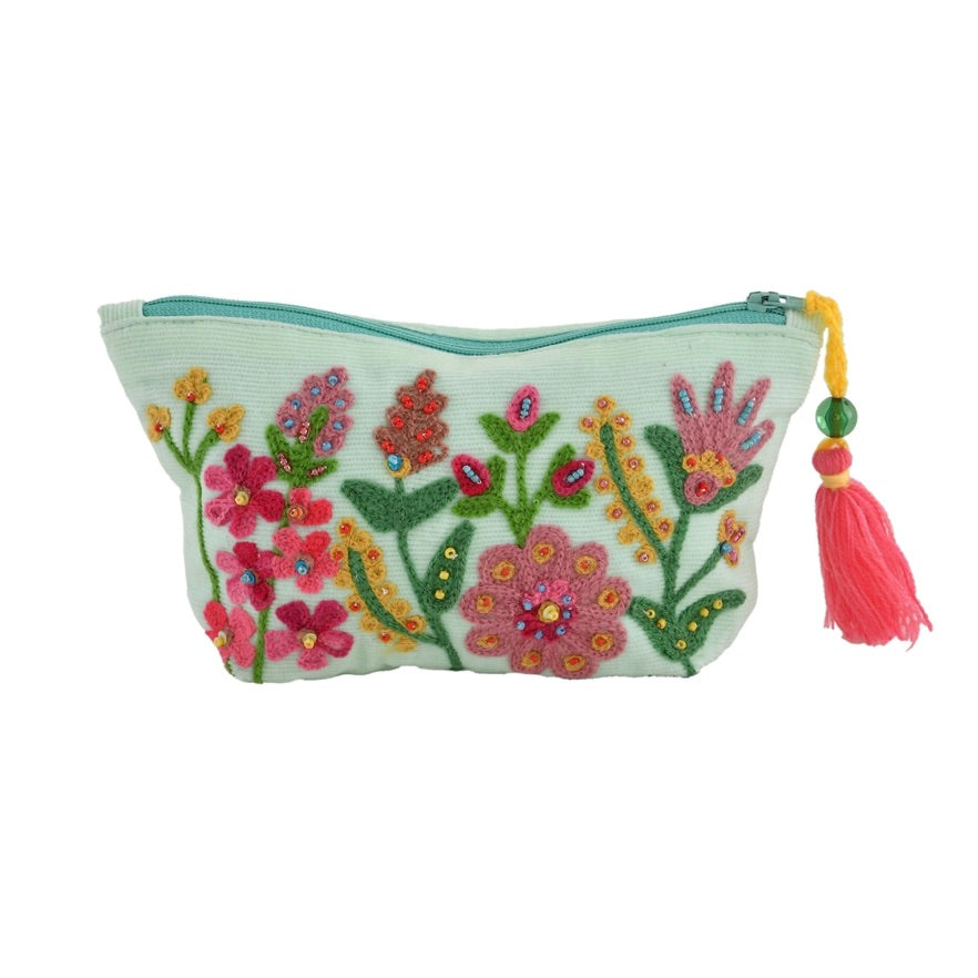 Aqua Pink Allure Pouch with Bead Embroidered