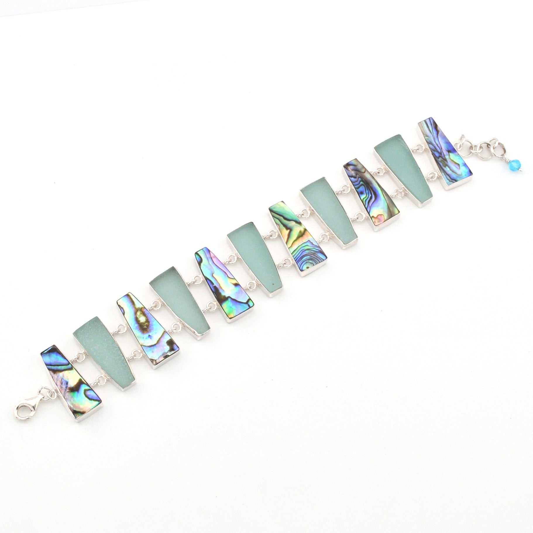 Aqua Sea Glass and Abalone Bracelet