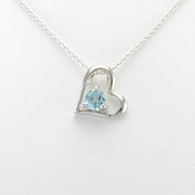 Alt View Sterling Silver Blue Topaz Heart within Heart Necklace