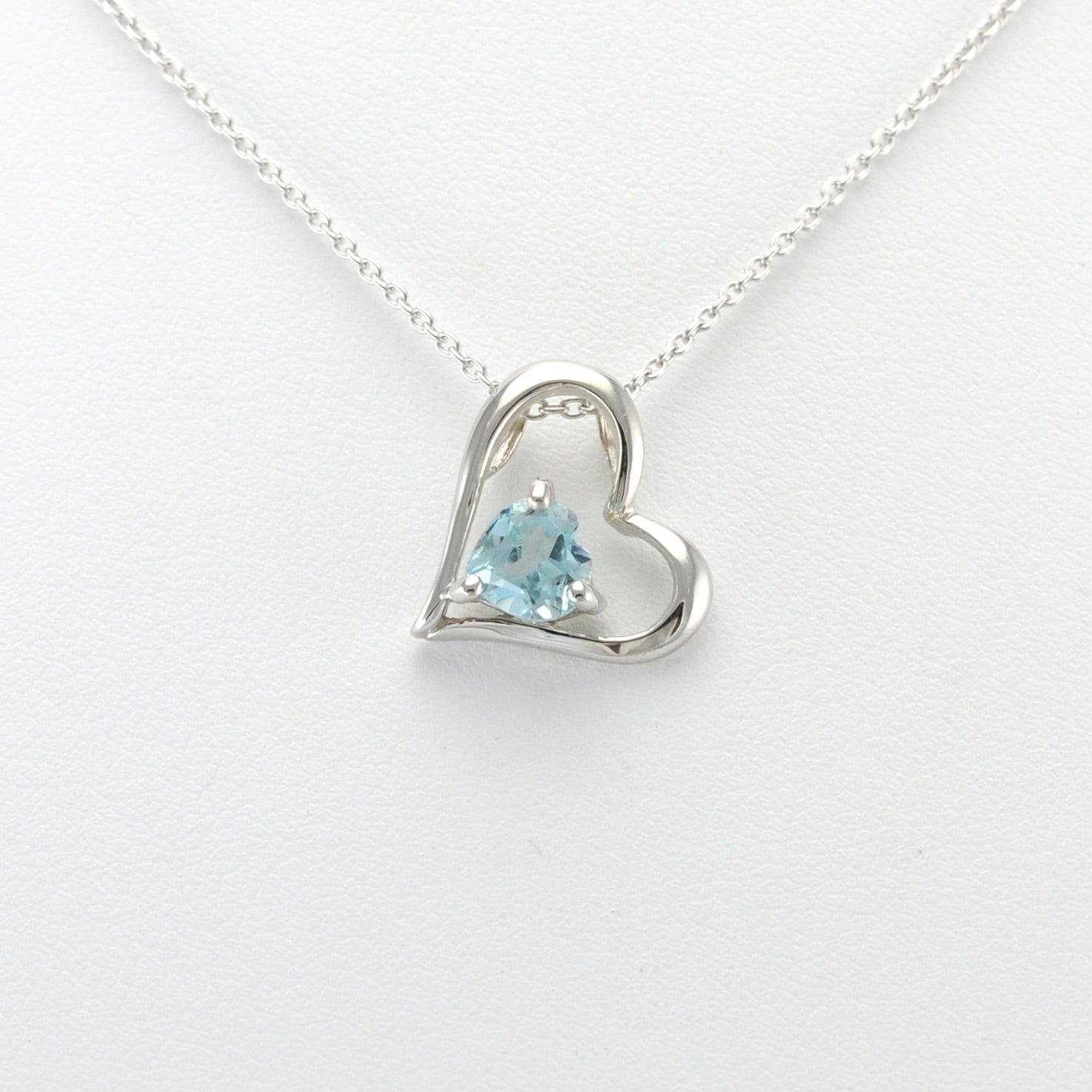 Alt View Sterling Silver Blue Topaz Heart within Heart Necklace