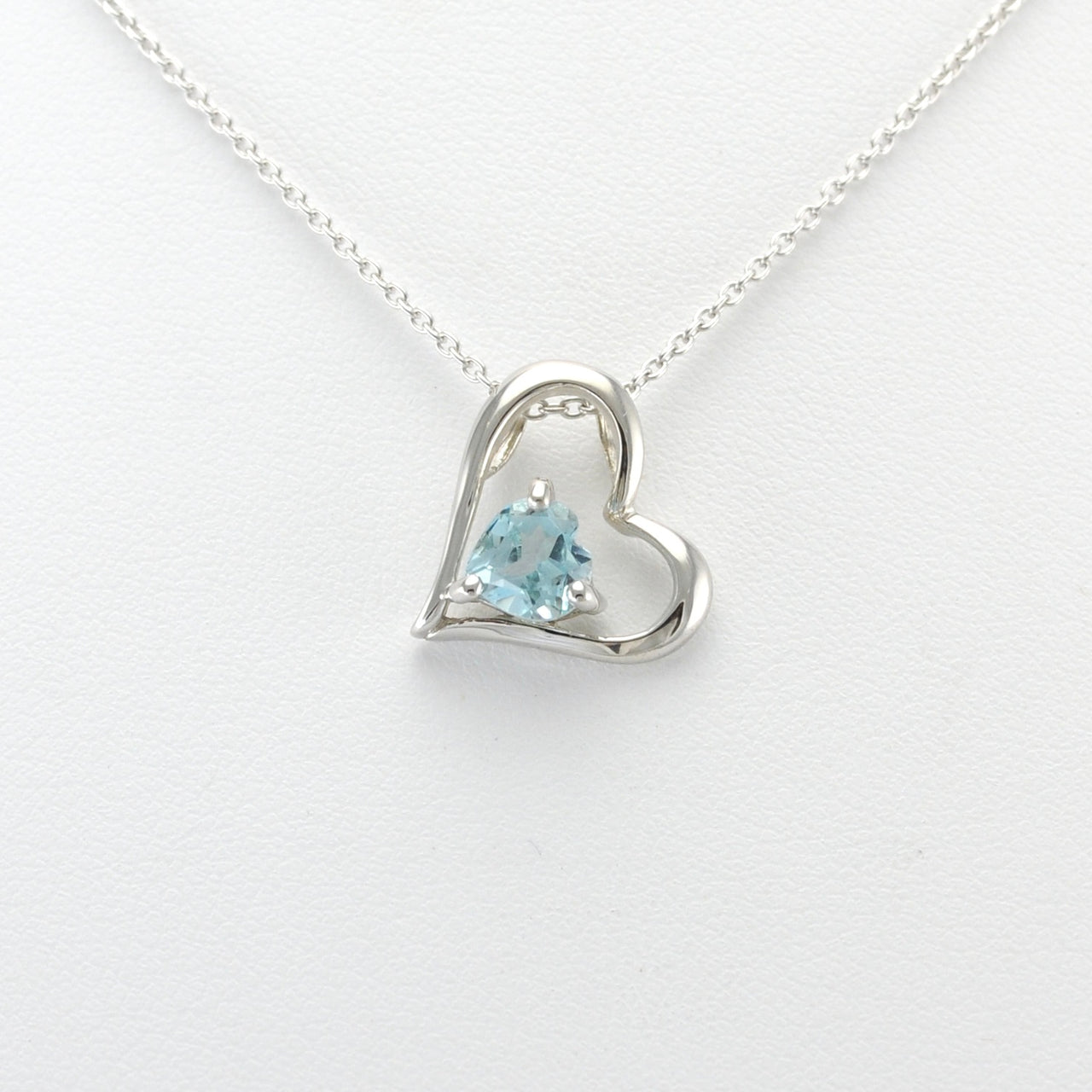 Alt View Sterling Silver Blue Topaz Heart within Heart Necklace